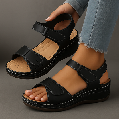 Women's Wedge Sandals with Open Toe and Adjustable Velcro Straps