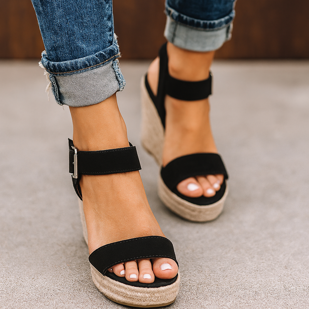 Women's Wedge Sandals with Open Toe and Ankle Strap