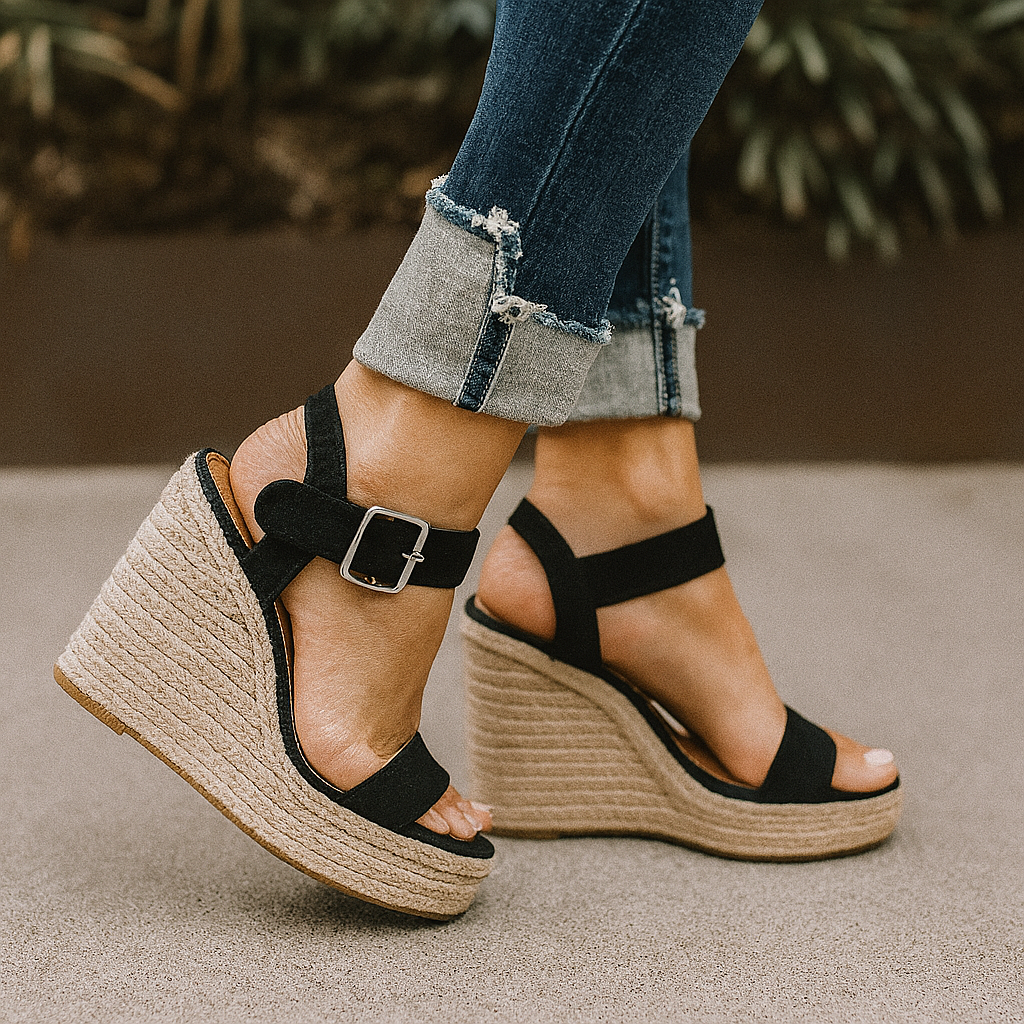 Women's Wedge Sandals with Open Toe and Ankle Strap