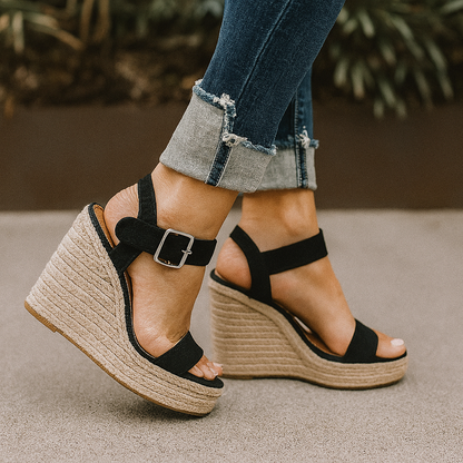 Women's Wedge Sandals with Open Toe and Ankle Strap