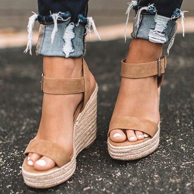 Women's Wedge Sandals with Open Toe and Ankle Strap