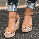 Women's Wedge Sandals with Open Toe and Ankle Strap