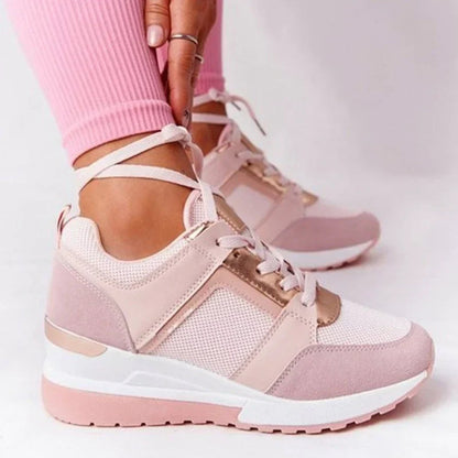 Women's Wedge Sneakers with Lace-Up Closure and Metallic Accent