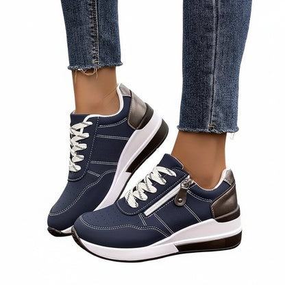 Women's Wedge Sneakers with Side Zip and Lace-Up Closure