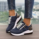 Women's Wedge Sneakers with Side Zip and Lace-Up Closure