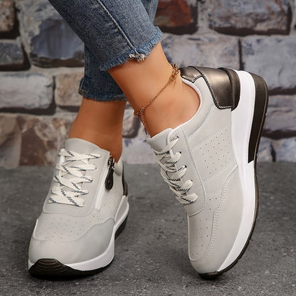 Women's Wedge Sneakers with Side Zip and Lace-Up Closure