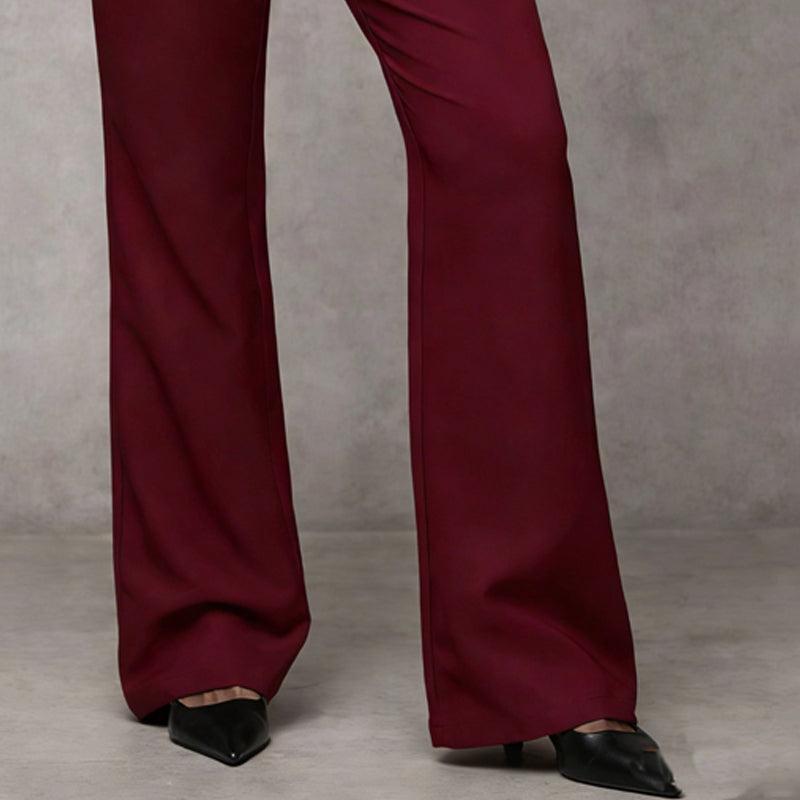 Women's Wide-Leg High Waist Flared Trousers with Button Detail