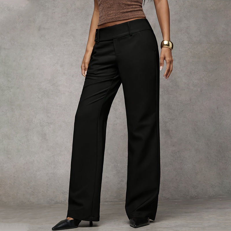 Women's Wide-Leg High Waist Flared Trousers with Button Detail