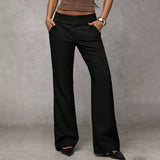 Women's Wide-Leg High Waist Flared Trousers with Button Detail