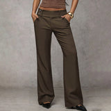 Women's Wide-Leg High Waist Flared Trousers with Button Detail