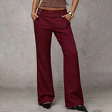 Women's Wide-Leg High Waist Flared Trousers with Button Detail