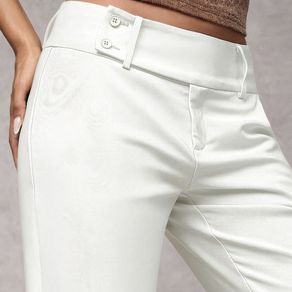 Women's Wide-Leg High Waist Flared Trousers with Button Detail