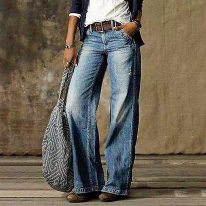 Women's Wide-Leg Jeans with Relaxed Fit and Vintage Wash