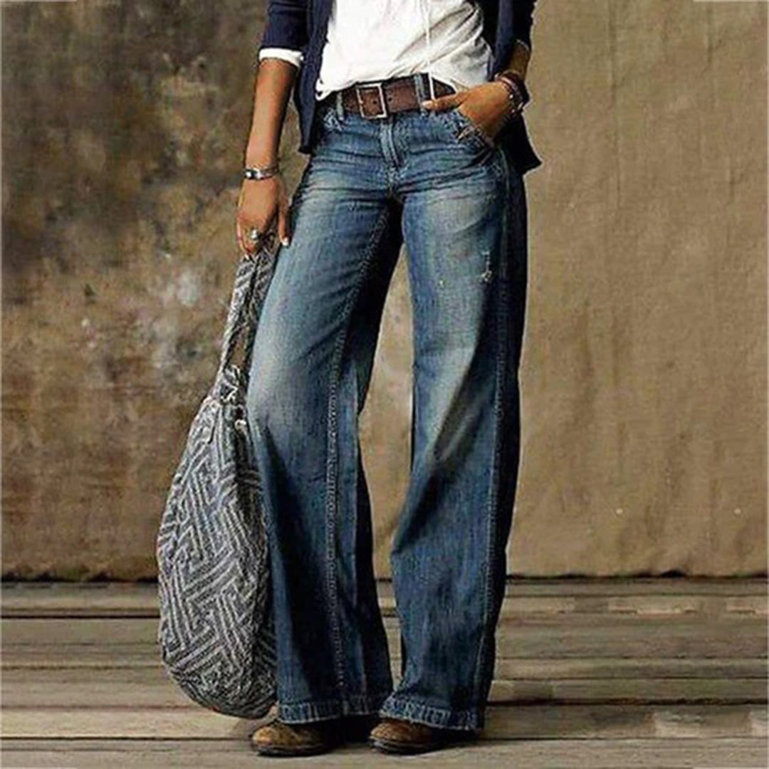 Women's Wide-Leg Jeans with Relaxed Fit and Vintage Wash