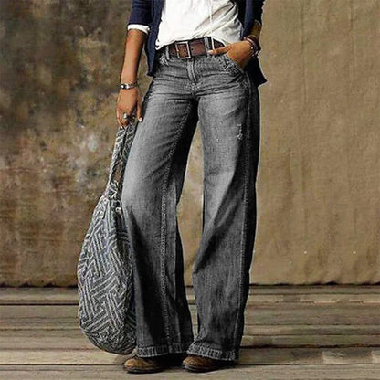 Women's Wide-Leg Jeans with Relaxed Fit and Vintage Wash