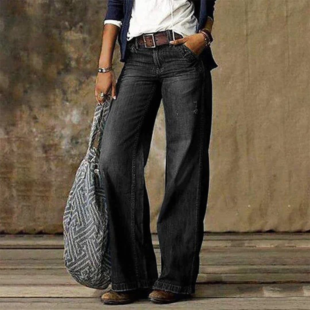 Women's Wide-Leg Jeans with Relaxed Fit and Vintage Wash