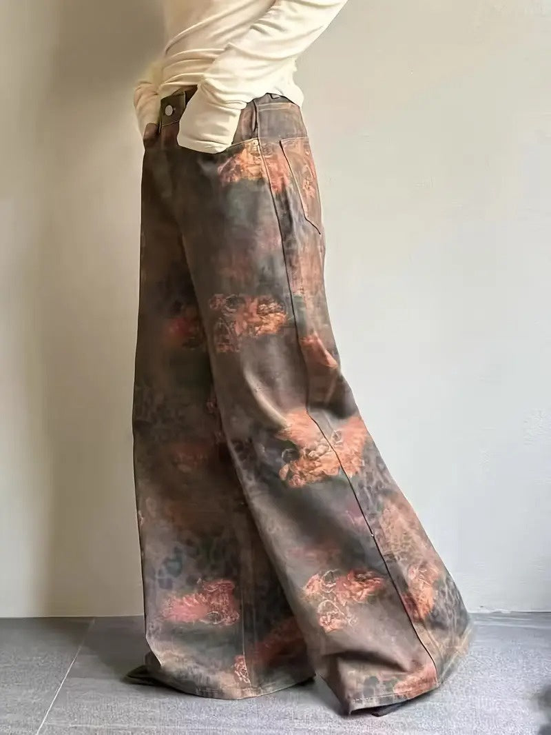 Women's Wide-Leg Pants with Abstract Print