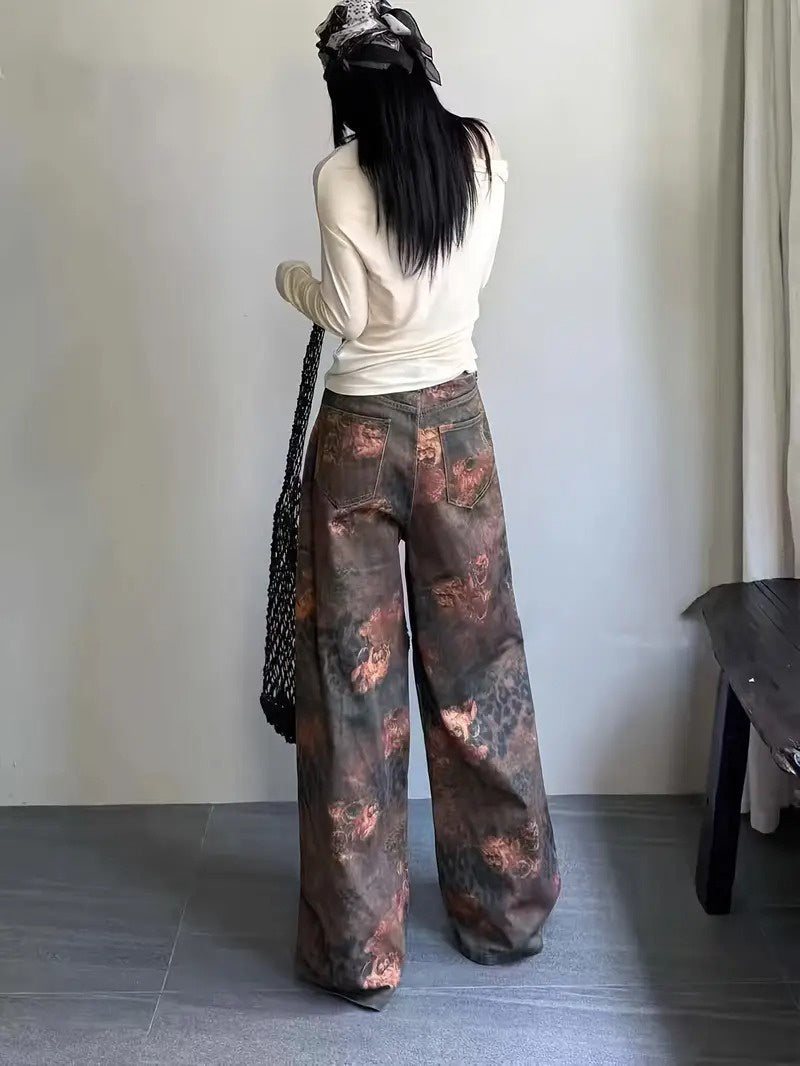 Women's Wide-Leg Pants with Abstract Print