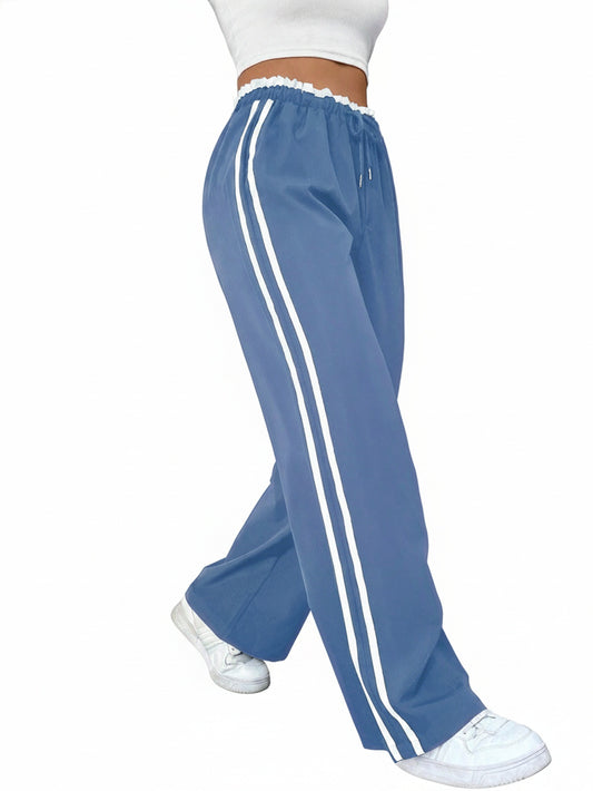 Women's Wide-Leg Sweatpants with Side Stripes and Elastic Drawstring Waist