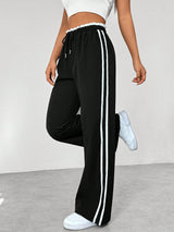Women's Wide-Leg Sweatpants with Side Stripes and Elastic Drawstring Waist