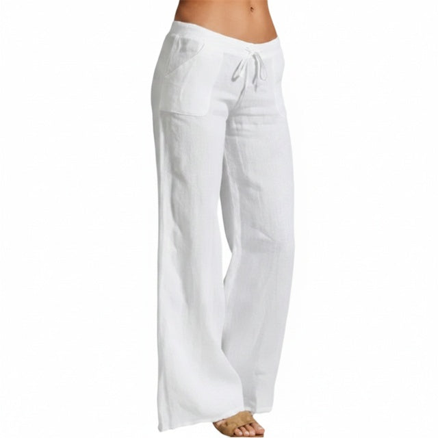 Women's Wide-Leg Trousers with Drawstring Waist and Side Pockets
