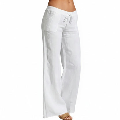 Women's Wide-Leg Trousers with Drawstring Waist and Side Pockets