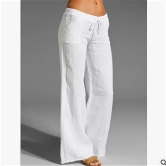 Women's Wide-Leg Trousers with Drawstring Waist and Side Pockets
