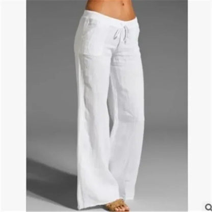 Women's Wide-Leg Trousers with Drawstring Waist and Side Pockets