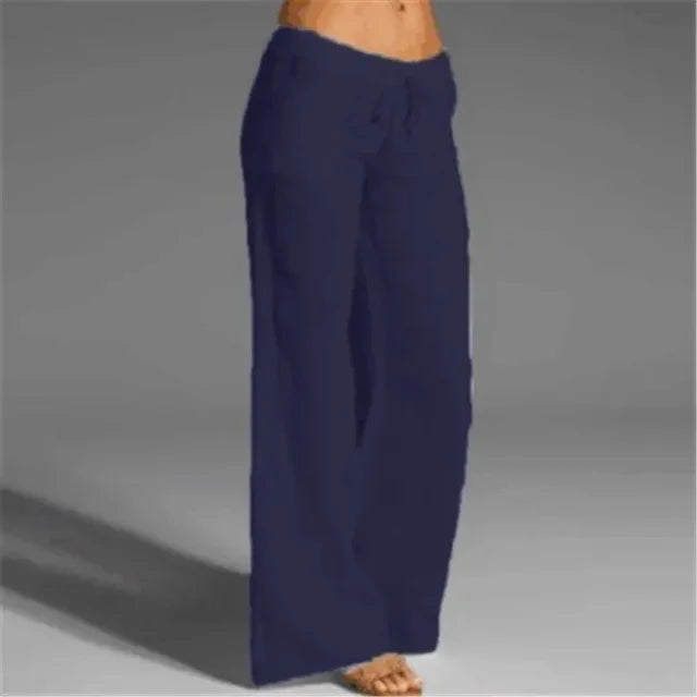 Women's Wide-Leg Trousers with Drawstring Waist and Side Pockets