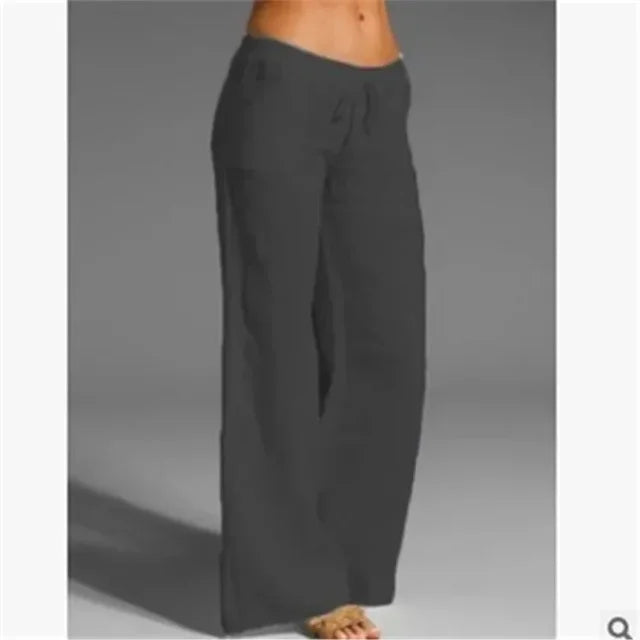 Women's Wide-Leg Trousers with Drawstring Waist and Side Pockets