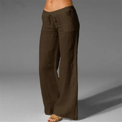 Women's Wide-Leg Trousers with Drawstring Waist and Side Pockets