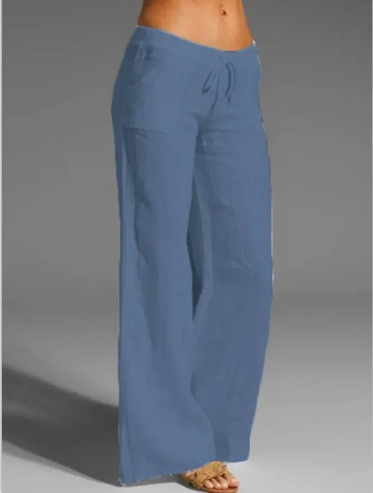 Women's Wide-Leg Trousers with Drawstring Waist and Side Pockets