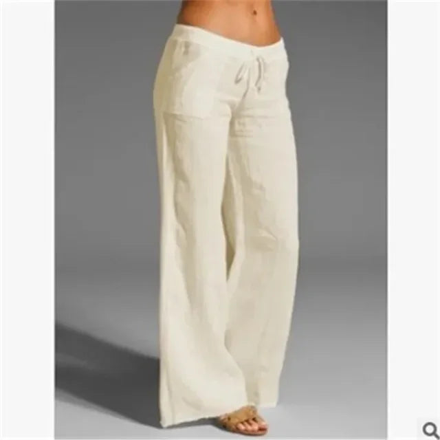 Women's Wide-Leg Trousers with Drawstring Waist and Side Pockets