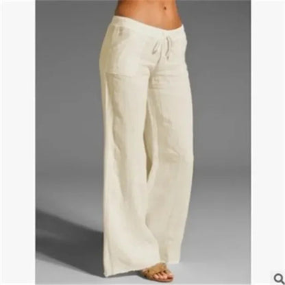 Women's Wide-Leg Trousers with Drawstring Waist and Side Pockets