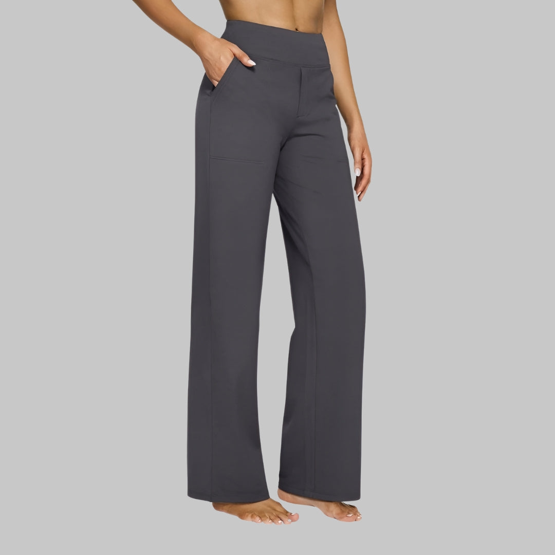 Women's Wide-Leg Trousers with High Waist and Side Pockets