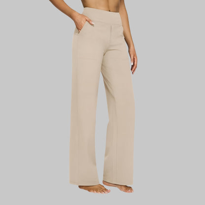 Women's Wide-Leg Trousers with High Waist and Side Pockets