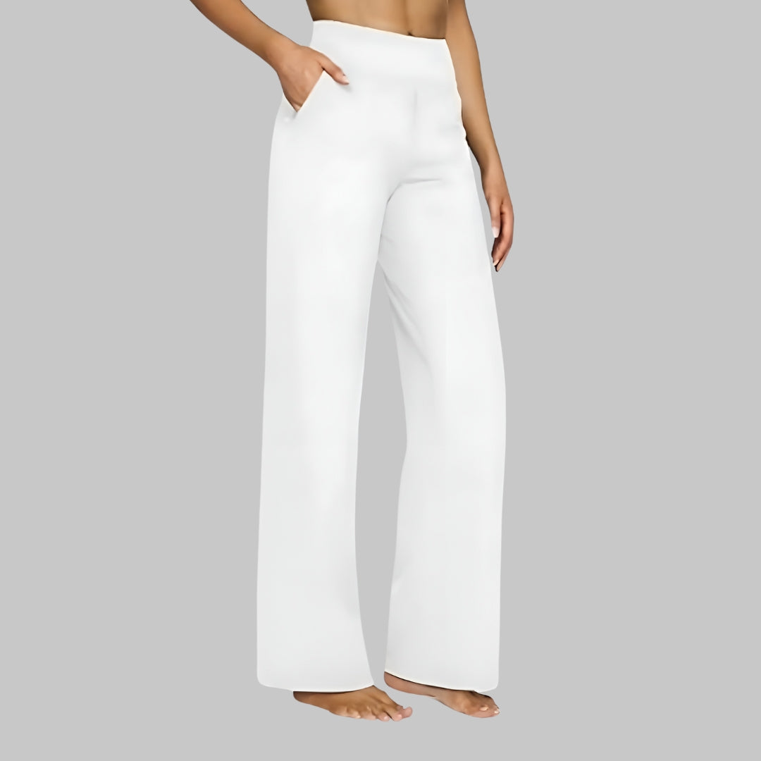 Women's Wide-Leg Trousers with High Waist and Side Pockets