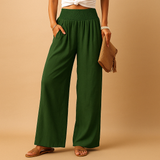 Women's Wide-Leg Trousers with Smocked High Waist and Side Pockets
