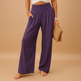 Women's Wide-Leg Trousers with Smocked High Waist and Side Pockets
