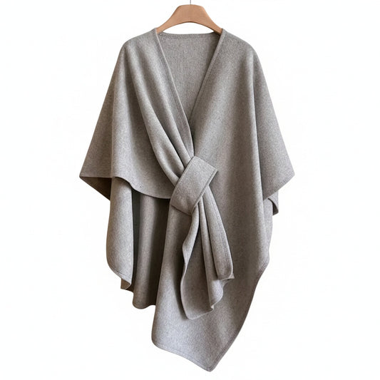 Women's Wrap Shawl Cape with V-Neck and Open Front