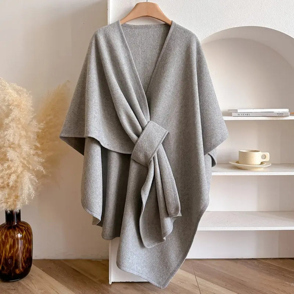 Women's Wrap Shawl Cape with V-Neck and Open Front