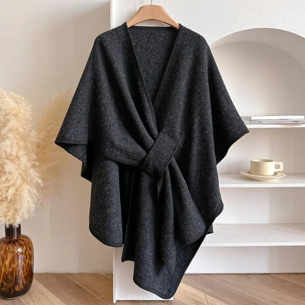 Women's Wrap Shawl Cape with V-Neck and Open Front