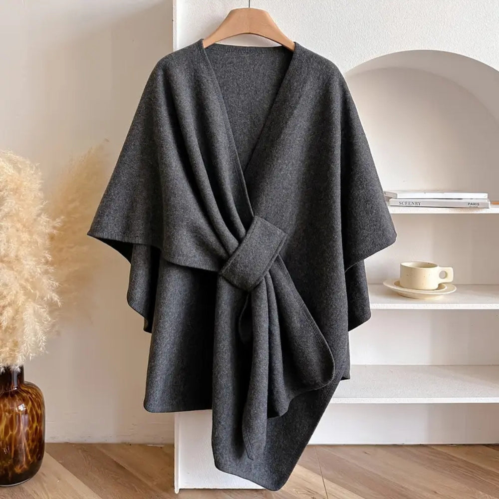 Women's Wrap Shawl Cape with V-Neck and Open Front