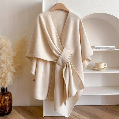 Women's Wrap Shawl Cape with V-Neck and Open Front