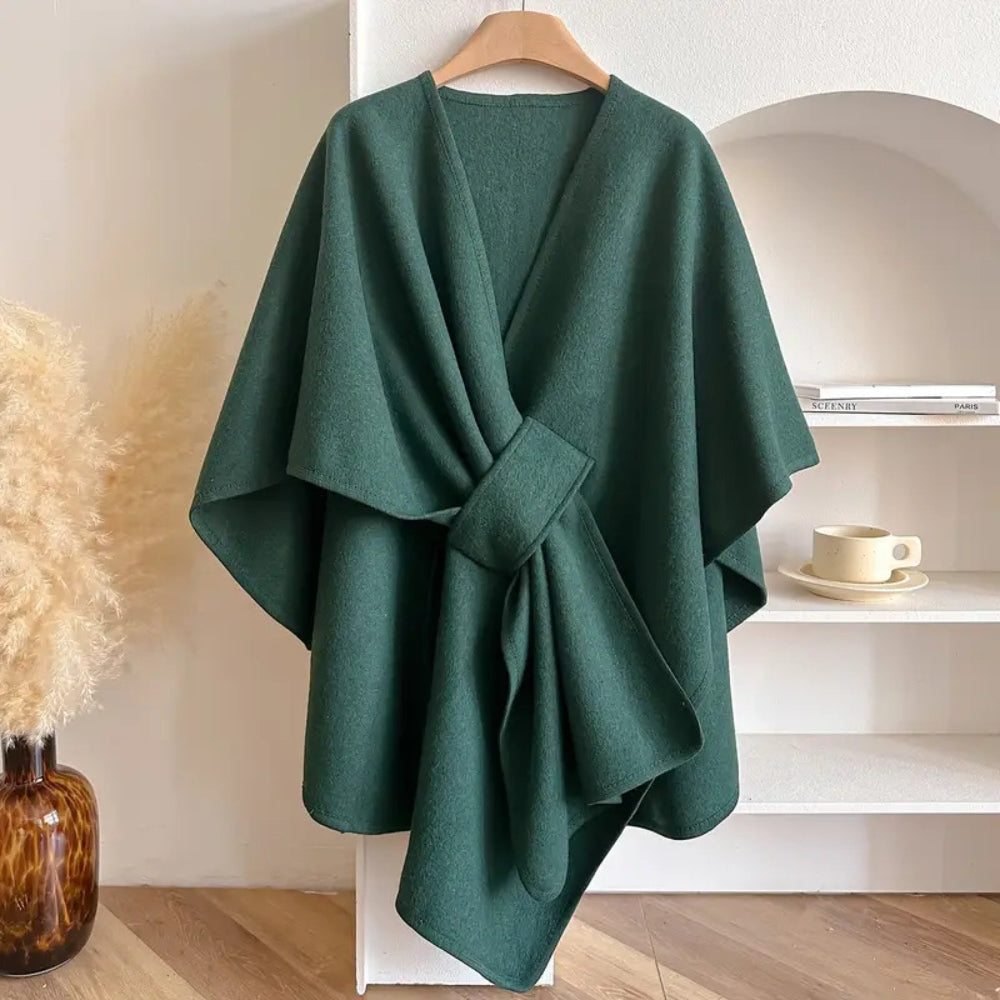 Women's Wrap Shawl Cape with V-Neck and Open Front