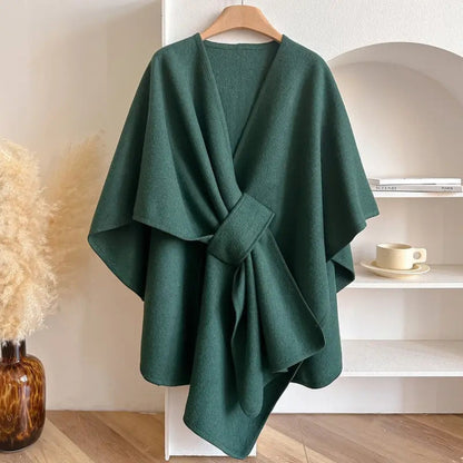 Women's Wrap Shawl Cape with V-Neck and Open Front