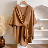 Women's Wrap Shawl Cape with V-Neck and Open Front