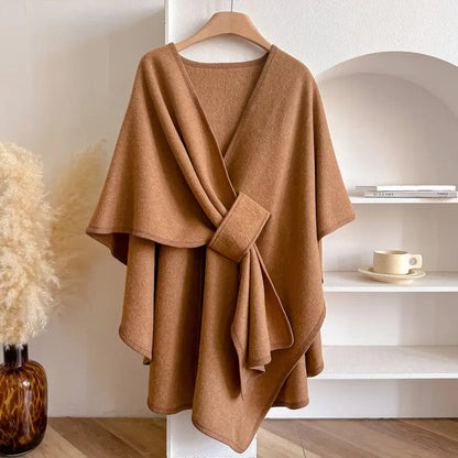 Women's Wrap Shawl Cape with V-Neck and Open Front