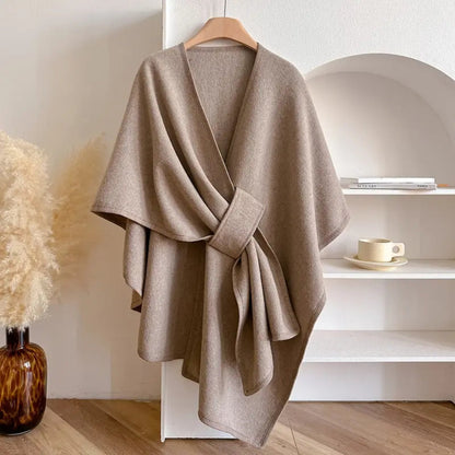 Women's Wrap Shawl Cape with V-Neck and Open Front